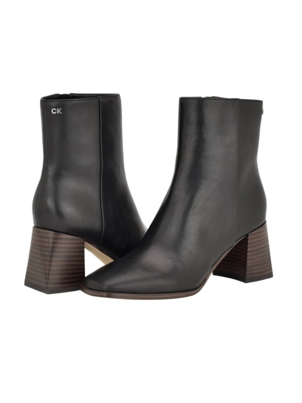 CALVIN KLEIN BLACK LEATHER  BLOCK HEEL BOOTIES SIZE 10